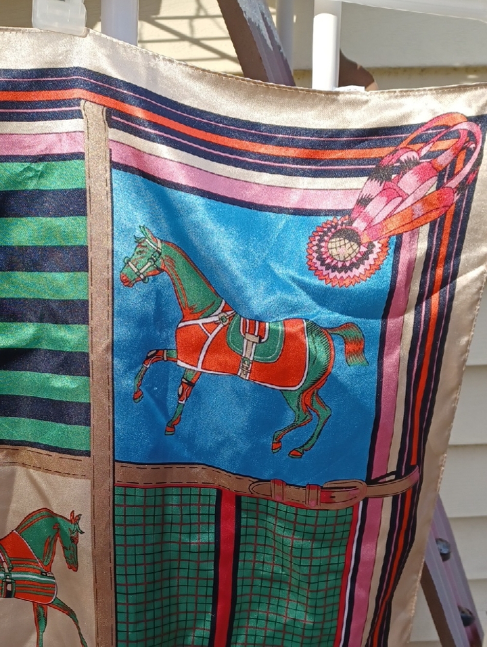 Equestrian Patchwork 90x90cm Polyester Scarf in Bright Multi Colors - Picture 4 of 16
